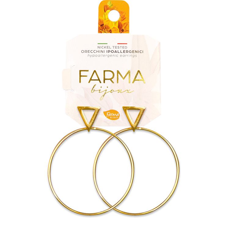 Farma Bijoux Υποαλλεργικά Σκουλαρίκια Κρίκοι με Τρίγωνο Επιχρυσωμένοι 40mm 1 ζευγάρι