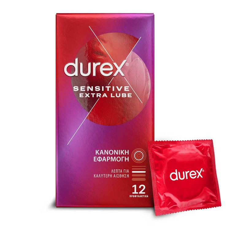 Durex Προφυλακτικά Πολύ Λεπτά Sensitive με έξτρα λιπαντικό , 12 τεμάχια