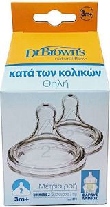 Dr. Brown's Options+ Θηλές από Σιλικόνη Μεσαίας Ροής για 3+ μηνών 2τμχ