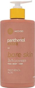 Medisei Panthenol Extra Bare Skin 3 in 1 Cleanser είναι αφρόλουτρο και σαμπουάν μαζί, ιδανικό για καθημερινή χρήση σε πρόσωπο, σώμα και μαλλιά.